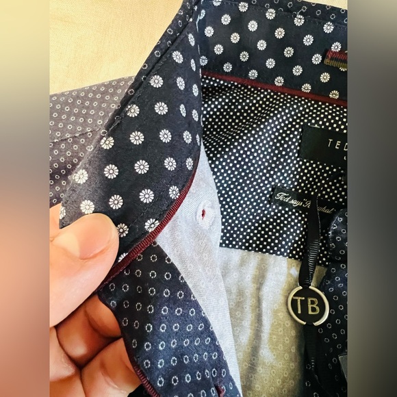 Ted Baker NWT Mens Tomass Micro Geo Print Slim Fit Shirt Navy Size 1 / XS - Picture 5 of 8